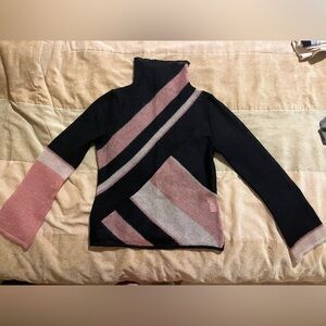 Elegant Black and Pink Women's Turtleneck Sweater